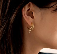 Crescent Moon Earring For women, Natural Labradorite beads stone 22k gold plated